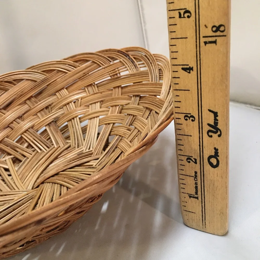 Woven Wicker Basket Home Decor Medium Brown Oval Open Weave Cottagecore